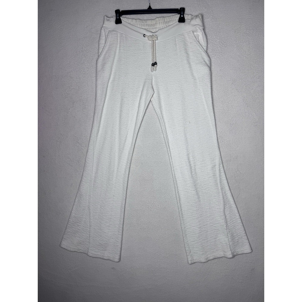 Roxy White Wide Leg Lounge Pants Womens Sz Large Drawstring Beach Resort Casual
